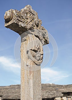 Stone cross seventeenth century. Rabano de Sanabria, Zaora, Spain. photo