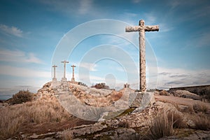Stone cross with sky background dusk cloudy