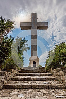 Stone cross at the top of Filerimos mountain, Rhodes island