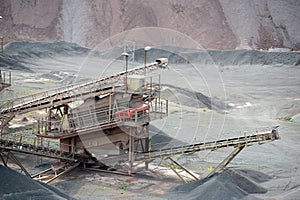 Stone crusher machine in an open pit mine