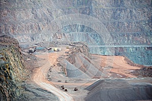 Stone crusher machine in an open pit mine. mining industry