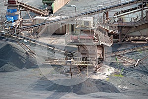 Stone crusher machine in an open pit mine. mining industry