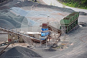 Stone crusher machine in an open pit mine. mining industry