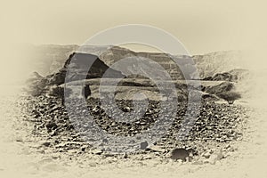 Stone desert in black and white