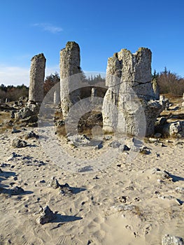 The Stone Desert or Stone Forest near Varna. Naturally formed column rocks. Fairytale like landscape. Bulgaria.