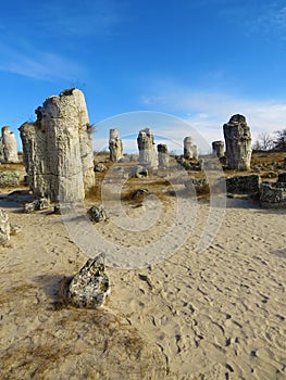 The Stone Desert or Stone Forest near Varna. Naturally formed column rocks. Fairytale like landscape. Bulgaria.