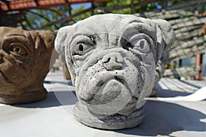 Stone Dog Head Garden Ornament Sculpture