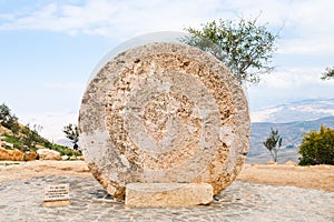 Stone door of Byzantine Monastery on mount Nebo