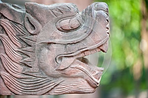 Stone dragon head scultpure close-up