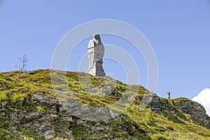 The stone eagle at the Simplon Pass between Italy and Switzerland. It is an alpine pass with an altitude of 2005 metres