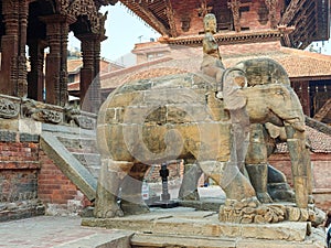 Stone elephants at Patan Durbar Square, a historical site in Lalitpur district photo