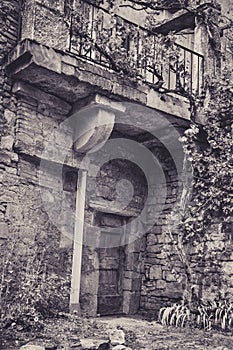 Stone Facade in the Alleys of the Little Medieval Village of Bruniquel