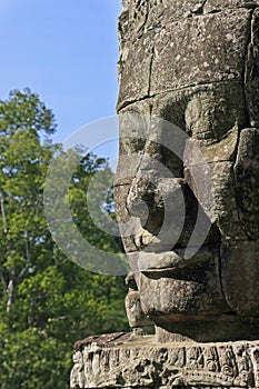Stone face of Bayon temple, Angkor area, Siem Reap