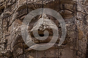 Stone face fresco Bayon Temple Cambodia