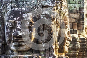 Stone Faces at Bayon Temple at Angkor, Siem Reap, Cambodia