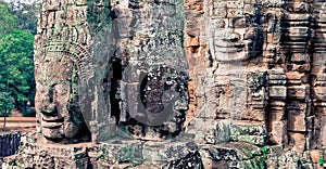 Stone faces at Bayon temple in Angkor Wat, Siem Reap