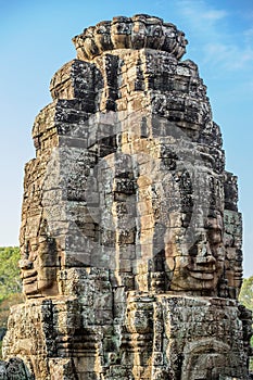 Stone faces at the bayon temple in siem reap,cambodia