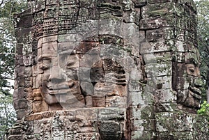 Stone faces at the bayon temple in siem reap,cambodia