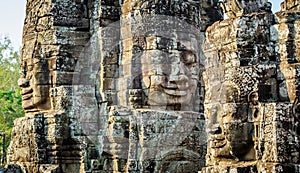 Stone faces at the bayon temple in siem reap,cambodia 2 photo