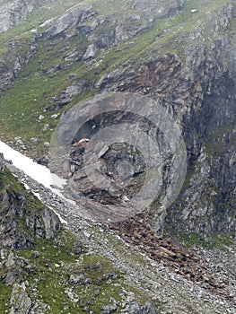 Stone fall at Berlin high path, Zillertal Alps in Tyrol, Austria