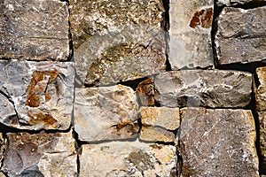 Stone Fence or Wall of Interlocking Cut Naturral Stones