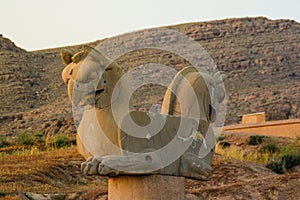 Stone figure of a bird of prey in the ancient capital of Persia  the city of Persepolis