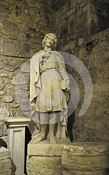 Stone figure stored in the crypt of Abbaye St-Victor, Marseille, Bouches-du-Rhone, Provence-Alpes-Cote d`Azur