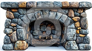 Stone Fireplace with Rustic Logs Generative AI photo
