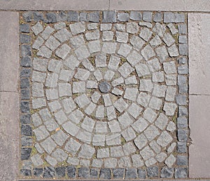 Stone floor pattern with crack gray background close up