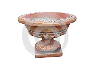 Stone flowerpot vase in the old classical style isolated over white