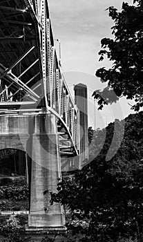 Stone footings and iron framework of bridge to Cape Cod