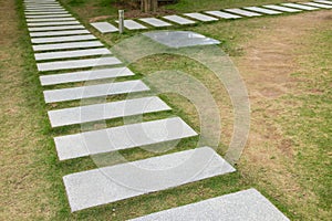 Stone footpath steps on grass. Walking path