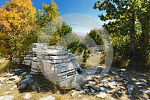 Stone forest, natural rock formation, created by multiple layers of stone, located near Monodendri village in Zagori region,