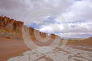 Stone formation Pacana Monks, Monjes De La Pacana, The Indian Stone, near Salar De Tara, Los Flamencos National Reserve photo