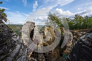 Stone formations and ruins of Neurathen Castle near Bastei Bridge (Basteibrucke) - Saxony, Germany