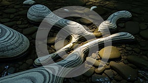 Stone formations with smooth flowing lines and layered patterns