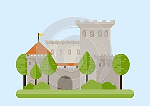 Stone fortress. Flat style vector illustration isolated