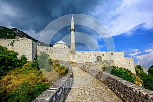 Stone fortress with a mosque in Travnik, Bosnia