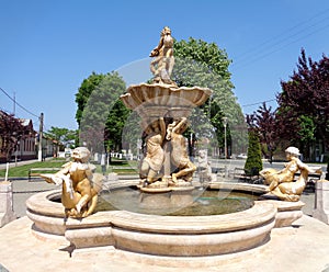 Stone Fountain with decorations and sculptures - Pecica, Arad County, Romania