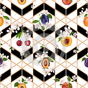 Stone fruits Juicy seamless pattern