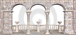 Stone gallery with columns and semicircular balustrades