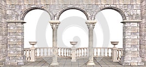 Stone gallery with columns and semicircular balustrades photo