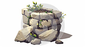 The stone garden vase with soil and the clambering plant is isolated on a white background. The clambering plant is