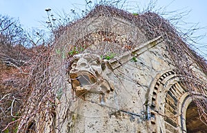 The stone gargoyle on pavilion of Rock Chapel of Pauline Monastery, Budapest, Hungary