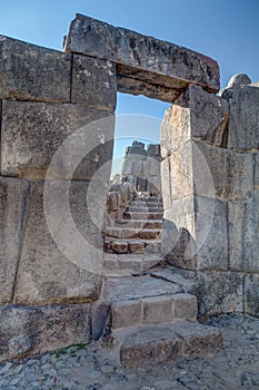 Stone Gate at Saksaywaman, Saqsaywaman, Sasawaman, Saksawaman, Sacsahuayman, Sasaywaman or Saksaq Waman citadel fortress in Cusco, photo