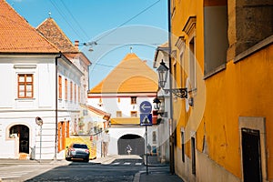 Stone gate and Upper town street in Zagreb, Croatia