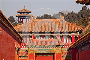 Stone Gate Yellow Roofs Forbidden City Beijing