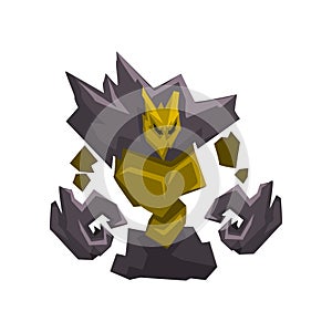 Stone Golem Monster, Fantasy Mystic Creature Cartoon Character Vector Illustration