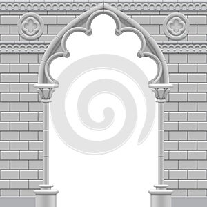 Stone gothic arch and wall in black and white colors