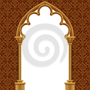 Stone gothic gate with classic decorative background